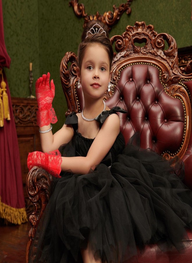 Newcotte 4 Pcs Pearl Necklace Sets Jewelry Communion Glove for First Communion Tea Party Wedding(Red) - Image 4